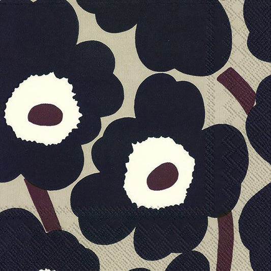 Marimekko UNIKKO blue linen Big Flowers IHR Paper Lunch Napkins 33 cm sq 3 ply 20 pack