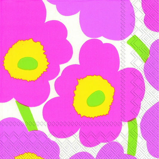 Marimekko UNIKKO Light Pink Big Flowers IHR Paper Lunch Napkins 33 cm sq 3 ply 20 pack