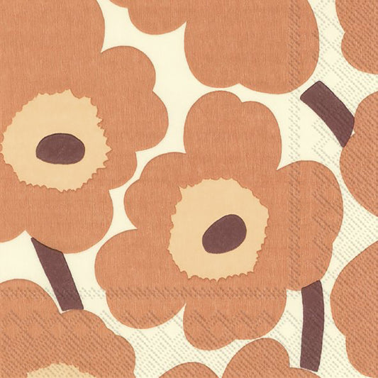 Marimekko Unikko, Cream Terracotta Big Flowers IHR Paper Lunch Napkins 33 cm sq 3 ply 20 pack