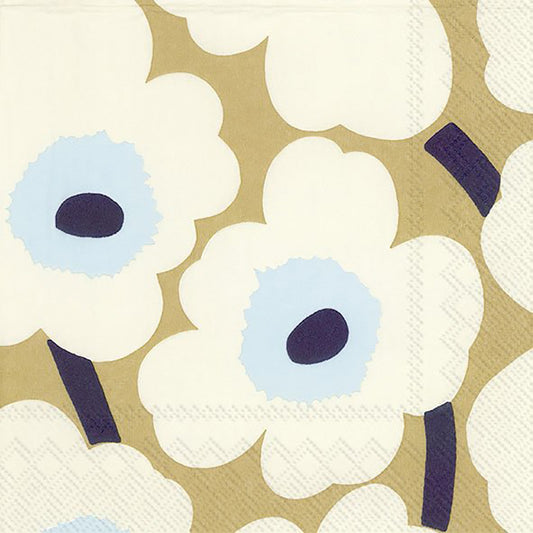 Marimekko UNIKKO Cream Gold Big Flowers IHR Paper Lunch Napkins 33 cm sq 3 ply 20 pack