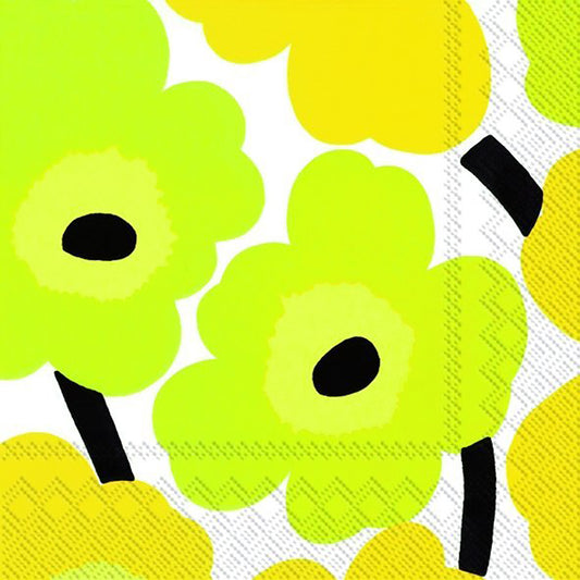 Marimekko UNIKKO Yellow Big Flowers IHR Paper Lunch Napkins 33 cm sq 3 ply 20 pack