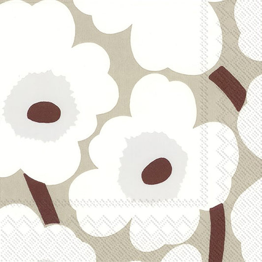 Marimekko UNIKKO White Linen Big Flowers IHR Paper Lunch Napkins 33 cm sq 3 ply 20 pack