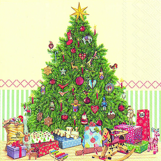 LOVELY CHRISTMAS TREE Cream Presents IHR Paper Lunch Napkins 33 cm sq 3 ply 20 pack