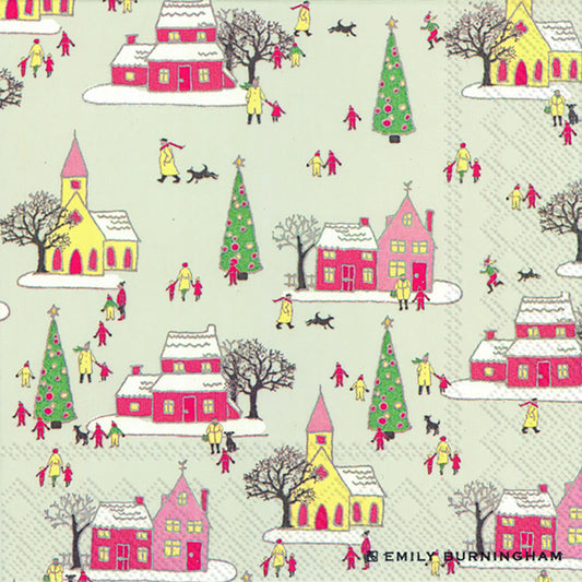 LITTLE WINTER TOWN Light Green Houses IHR Paper Lunch Napkins 33 cm sq 3 ply 20 pack