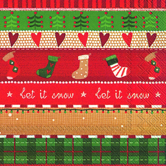 LET IT SNOW, LET IT SNOW Red Green Patterned Christmas IHR Paper Lunch Napkins 33 cm sq 3 ply 20 pack