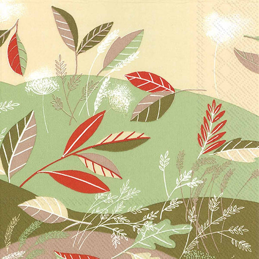 URBAN MEADOW Cream Green Leaves IHR Paper Lunch Napkins 33 cm sq 3 ply 20 pack