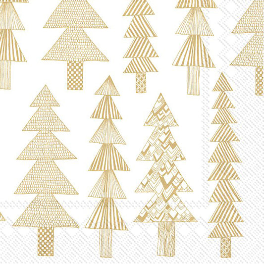 Marimekko Kuusikossa, white gold Fir Trees IHR Paper Lunch Napkins 33 cm sq 3 ply 20 pack