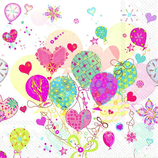 Lovely Balloons Multicoloured Hearts IHR Paper Lunch Napkins 33 cm sq 3 ply 20 pack