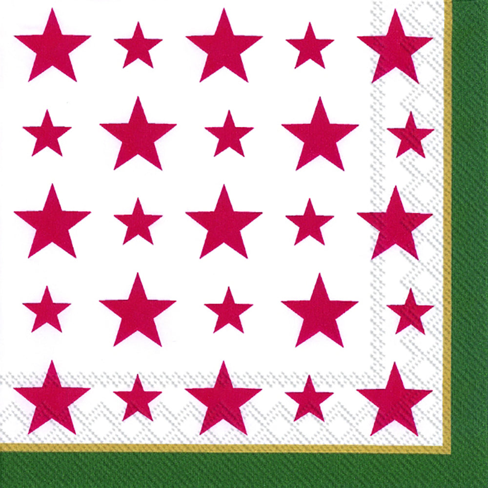 TOP STARS White Red Green IHR Paper Lunch Napkins 33 cm sq 3 ply 20 pack