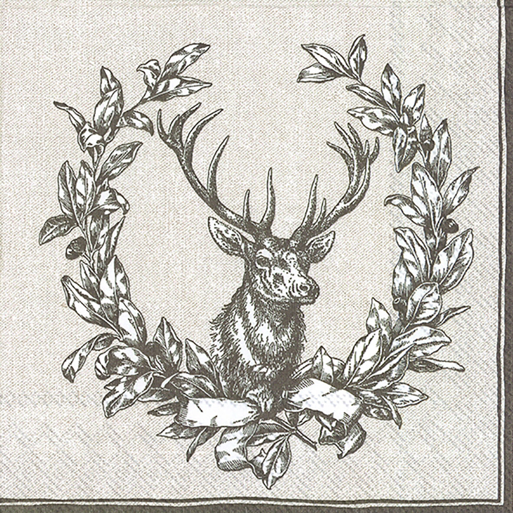 COUNTRY DEER Linen Stag IHR Paper Lunch Napkins 33 cm sq 3 ply 20 pack