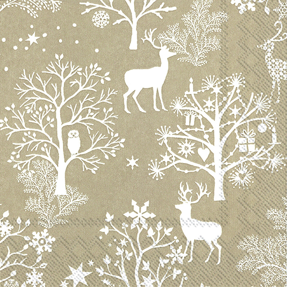 Nordic Pattern Linen White Deer Forest IHR Paper Lunch Napkins 33 cm sq 3 ply 20 pack