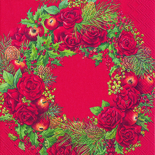 CHRISTMAS WREATH Red Flowers IHR Paper Lunch Napkins 33 cm sq 3 ply 20 pack
