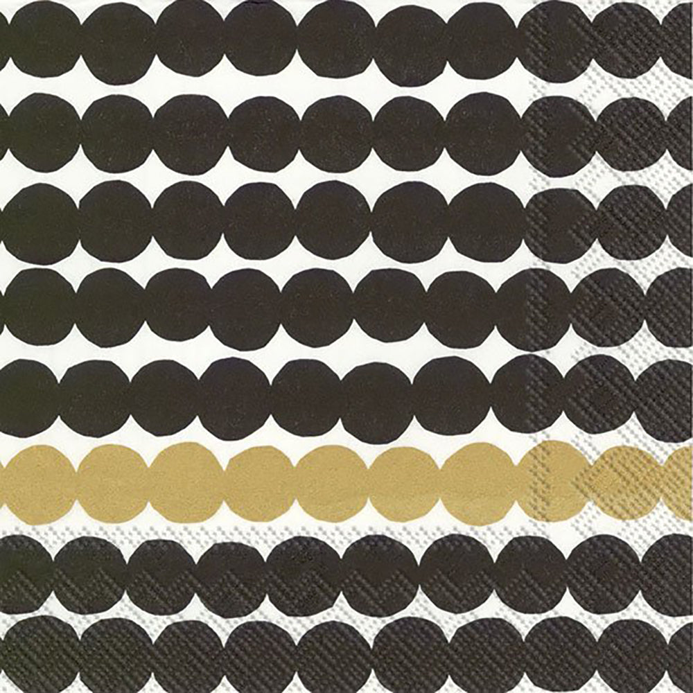 Marimekko RÄSYMATTO black gold Dots IHR Paper Lunch Napkins 33 cm sq 3 ply 20 pack