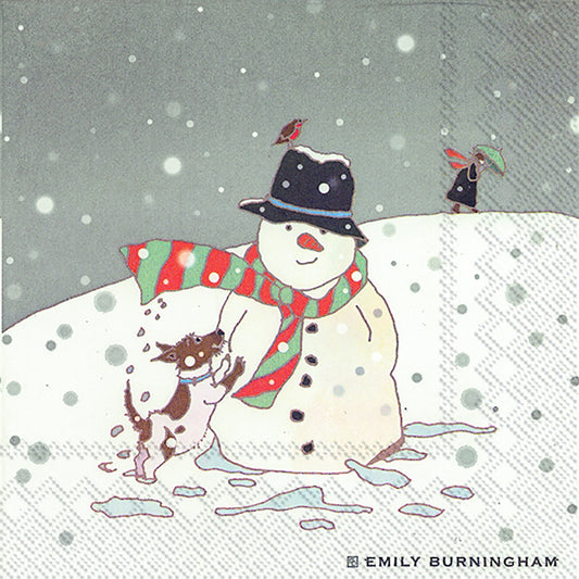 SNOWMAN Emily Burningham Grey Dog IHR Paper Lunch Napkins 33 cm sq 3 ply 20 pack