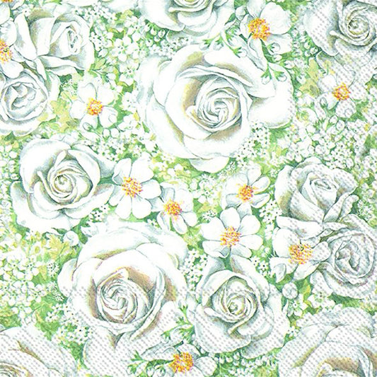 ROMANTIC ROSES Green White Flowers IHR Paper Lunch Napkins 33 cm sq 3 ply 20 pack