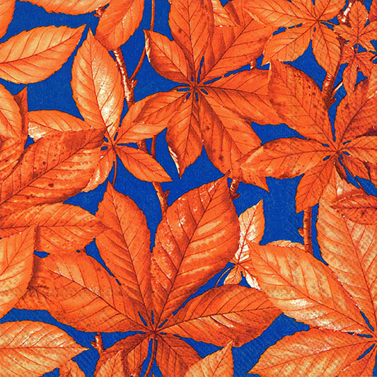 Chestnut Foliage Blue Orange Leaves IHR Paper Lunch Napkins 33 cm sq 3 ply 20 pack