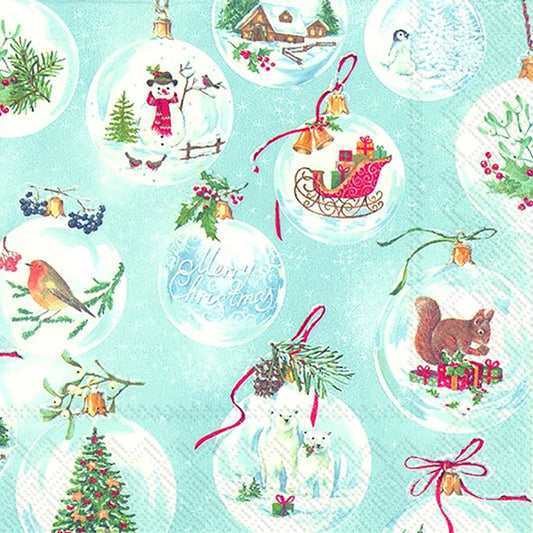 Winterly Christmastime Light Blue Baubles IHR Paper Lunch Napkins 33 cm sq 3 ply 20 pack