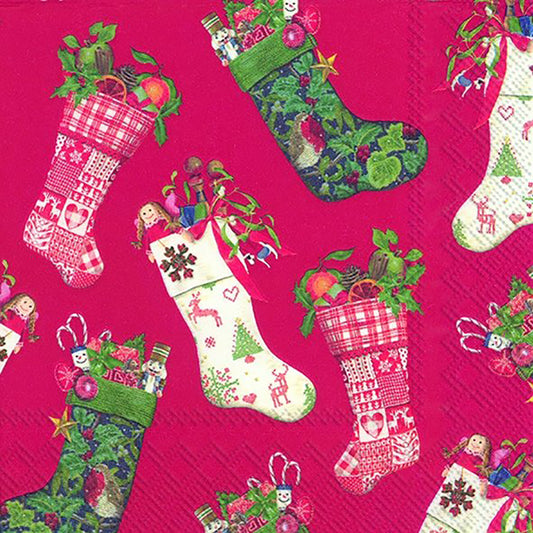 CHRISTMAS STOCKINGS Red IHR Paper Lunch Napkins 33 cm sq 3 ply 20 pack