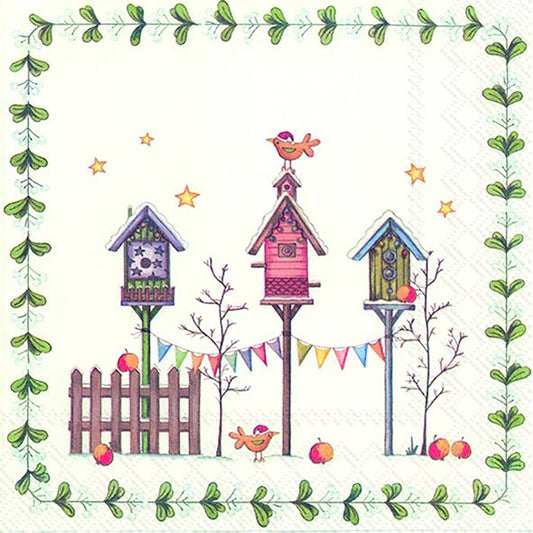 LITTLE BIRD'S WORLD Cream Birdhouse Garden IHR Paper Lunch Napkins 33 cm sq 3 ply 20 pack