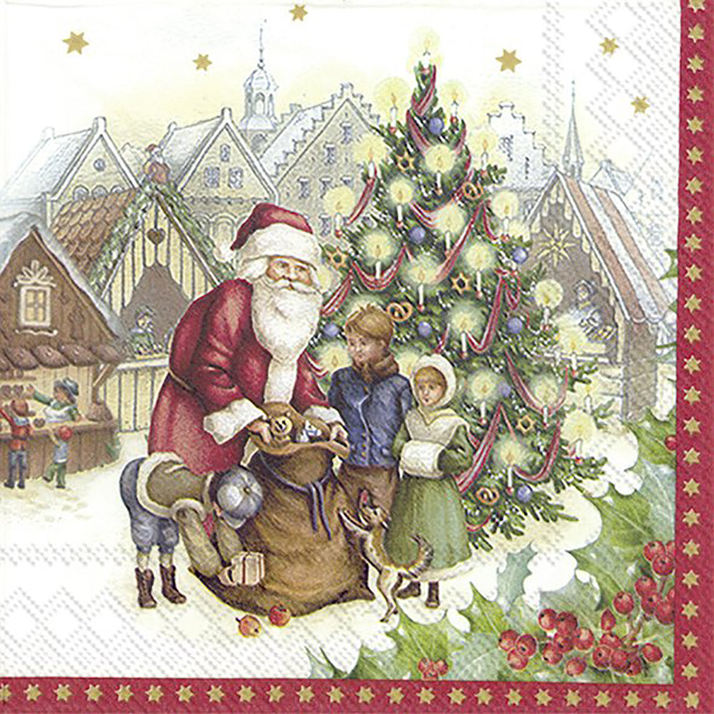 V & B TOY'S CHRISTMAS MARKET Red Santa IHR Paper Lunch Napkins 33 cm sq 3 ply 20 pack