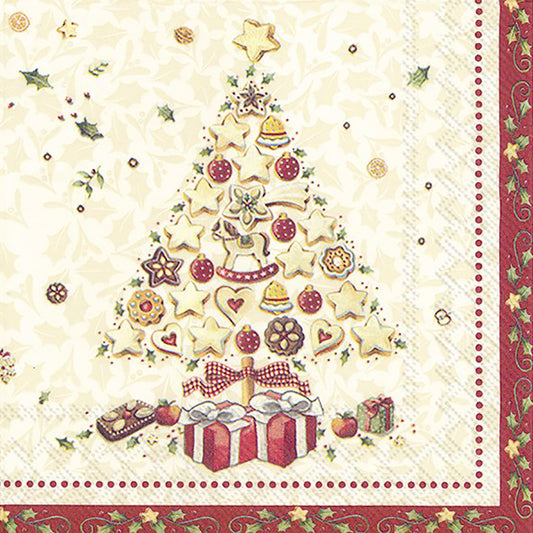 V & B CHRISTMAS BAKERY TREE Cream Red IHR Paper Lunch Napkins 33 cm sq 3 ply 20 pack