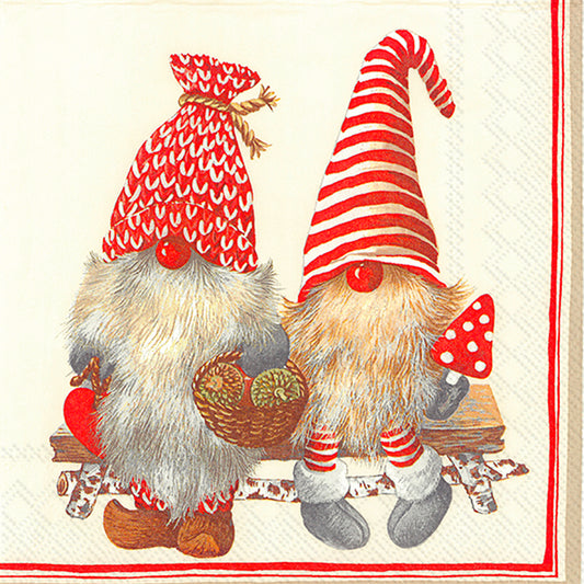 FRIENDLY TOMTE Cream Red Christmas IHR Paper Lunch Napkins 33 cm sq 3 ply 20 pack