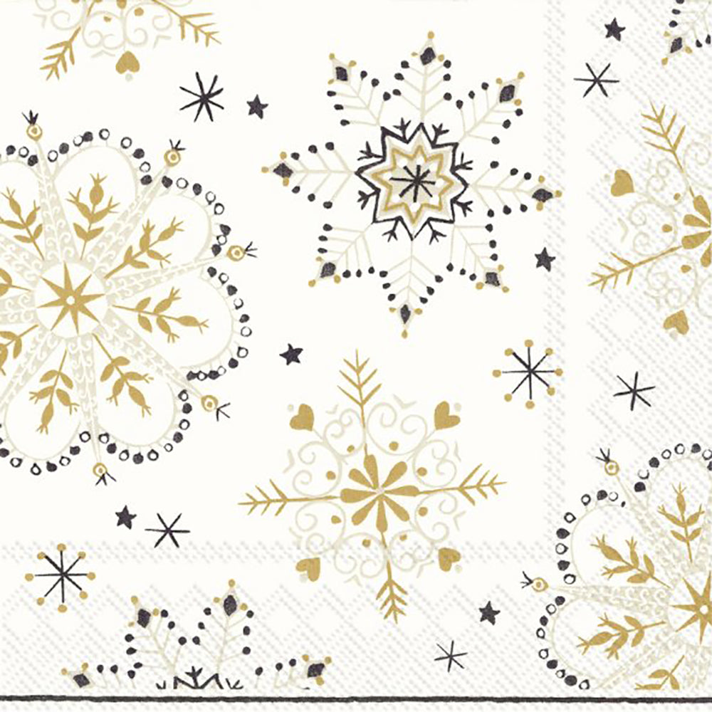 WINTER CRYSTALS White Gold Snowflakes IHR Paper Lunch Napkins 33 cm sq 3 ply 20 pack