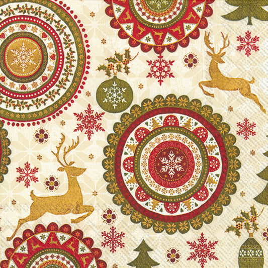 CHRISTMAS ORNAMENTS Cream Reindeer Patterned IHR Paper Lunch Napkins 33 cm sq 3 ply 20 pack