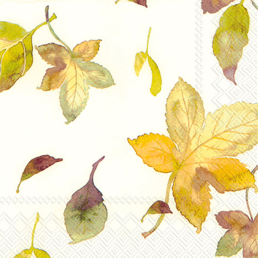 WELCOME AUTUMN Cream Leaves IHR Paper Lunch Napkins 33 cm sq 3 ply 20 pack