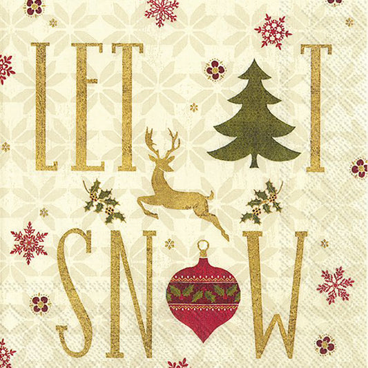 LET IT SNOW ON CHRISTMAS Cream Reindeer Bauble IHR Paper Lunch Napkins 33 cm sq 3 ply 20 pack