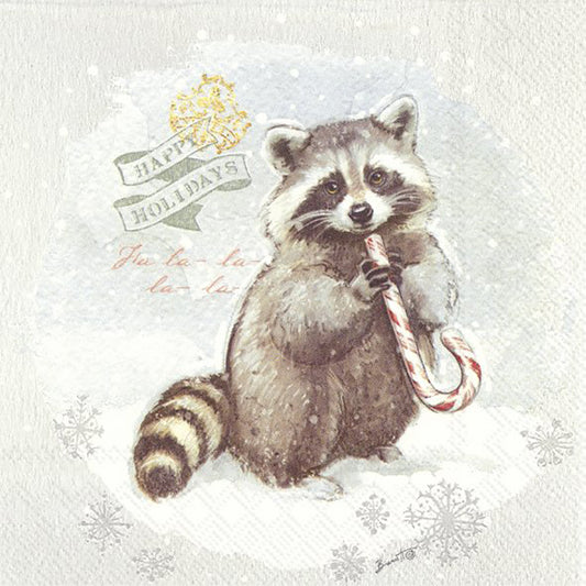 WOODLAND RACCOON Snow Christmas IHR Paper Lunch Napkins 33 cm sq 3 ply 20 pack