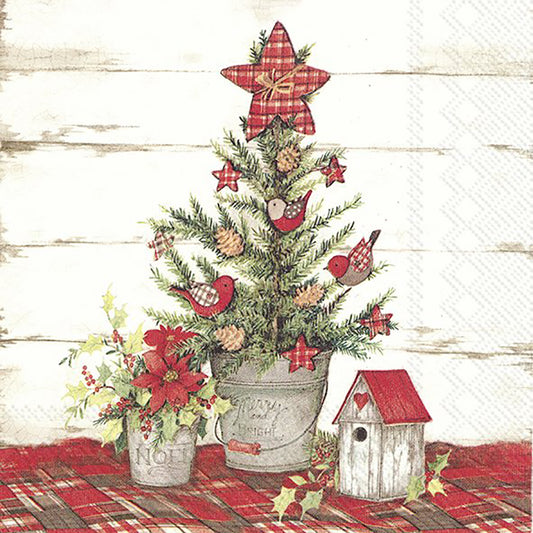 COTTAGE CHRISTMAS TREE Cream Red IHR Paper Lunch Napkins 33 cm sq 3 ply 20 pack