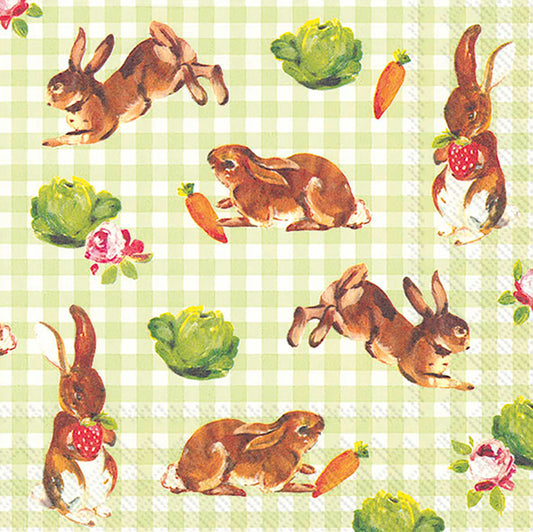 LITTLE BUNNIES Green Gingham Rabbits IHR Paper Lunch Napkins 33 cm sq 3 ply 20 pack