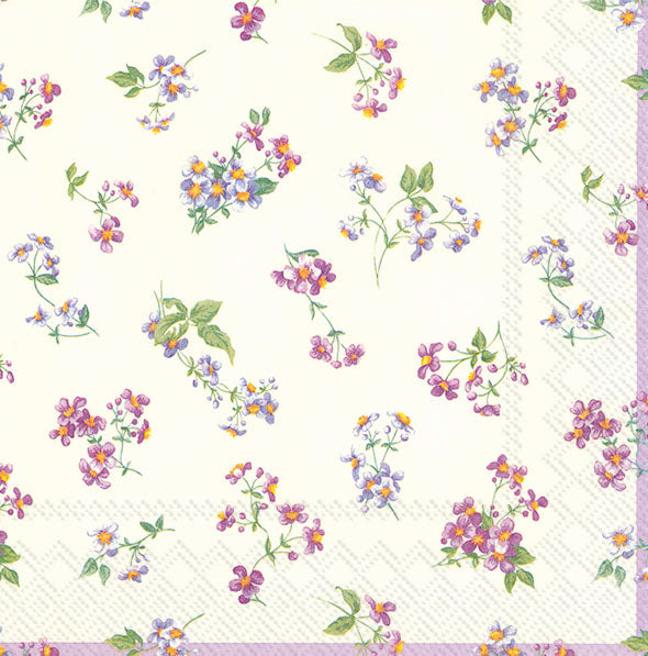 BELLINA Cream Purple Flowers IHR Paper Lunch Napkins 33 cm sq 3 ply 20 pack