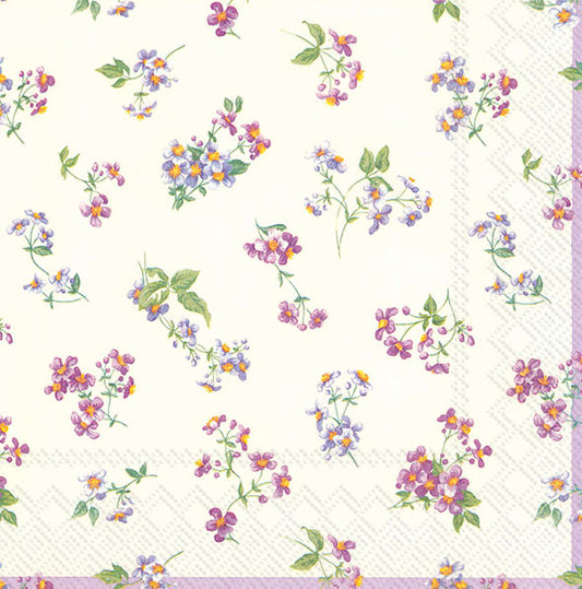BELLINA Cream Purple Flowers IHR Paper Lunch Napkins 33 cm sq 3 ply 20 pack