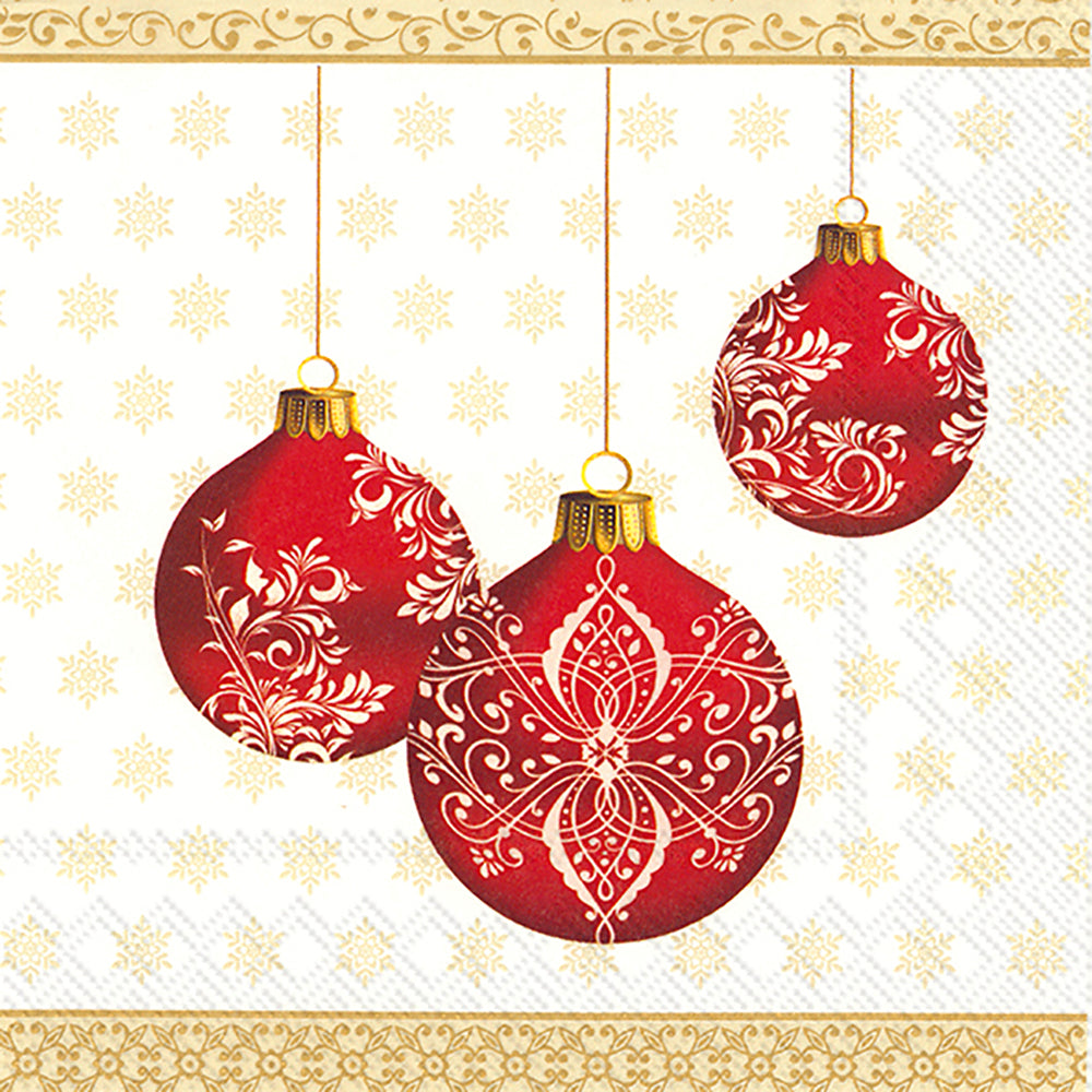 FESTIVE BUBBLES Gold Red Christmas Baubles IHR Paper Lunch Napkins 33 cm sq 3 ply 20 pack