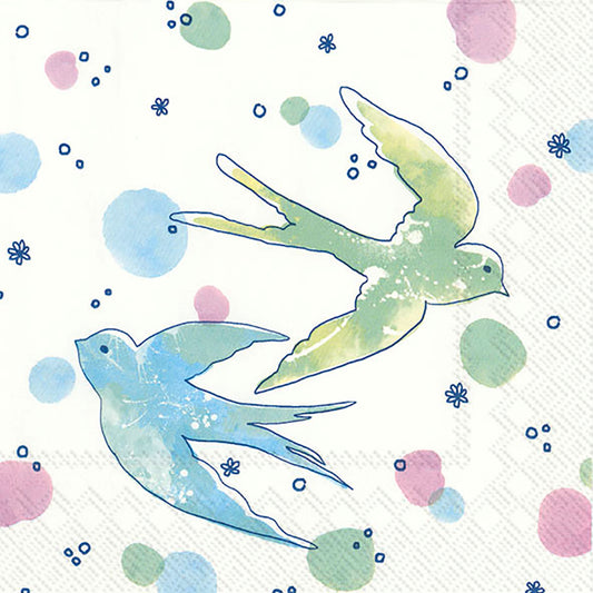 SWALLOWS IN THE AIR White Blue Pink Birds IHR Paper Lunch Napkins 33 cm sq 3 ply 20 pack