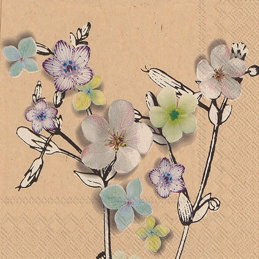 JEN Brown Paper Flowers IHR Paper Lunch Napkins 33 cm sq 3 ply 20 pack