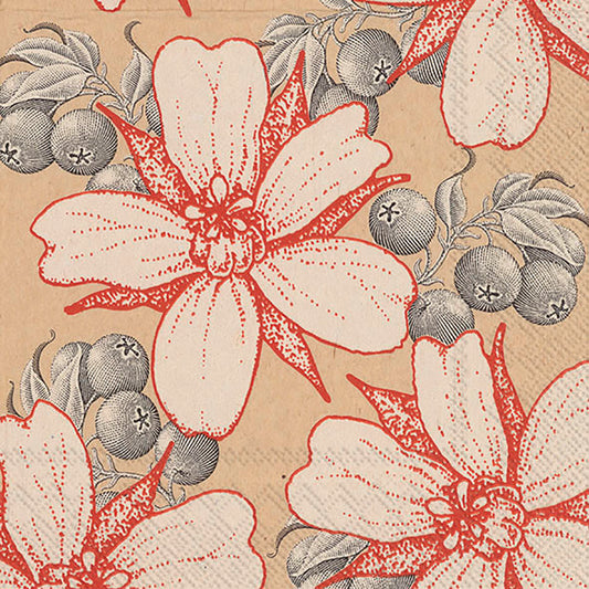 JOE Brown Paper Orange Flowers Berries IHR Paper Lunch Napkins 33 cm sq 3 ply 20 pack