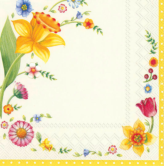 SPRING FANTASY FLOWERS (V&B) Cream Yellow IHR Paper Lunch Napkins 33 cm sq 3 ply 20 pack