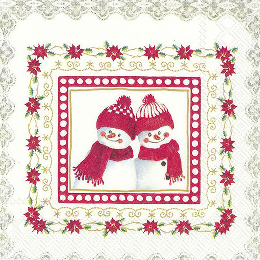 LOVELY LITTLE FELLOWS White Red Snowmen IHR Paper Lunch Napkins 33 cm sq 3 ply 20 pack