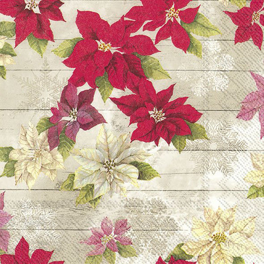 SALLY Linen Red White Flowers IHR Paper Lunch Napkins 33 cm sq 3 ply 20 pack