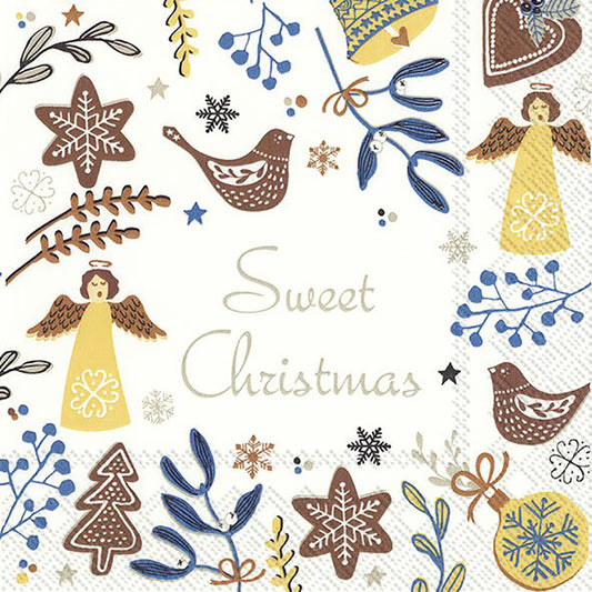 SWEET CHRISTMAS White Biscuits Angels IHR Paper Lunch Napkins 33 cm sq 3 ply 20 pack