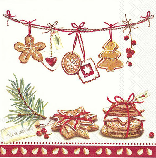 COOKIES, MADE WITH LOVE Red Christmas Biscuits IHR Paper Lunch Napkins 33 cm sq 3 ply 20 pack