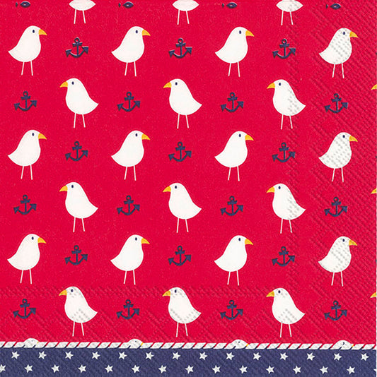 LITTLE SEA GULL Red Blue IHR Paper Lunch Napkins 33 cm sq 3 ply 20 pack