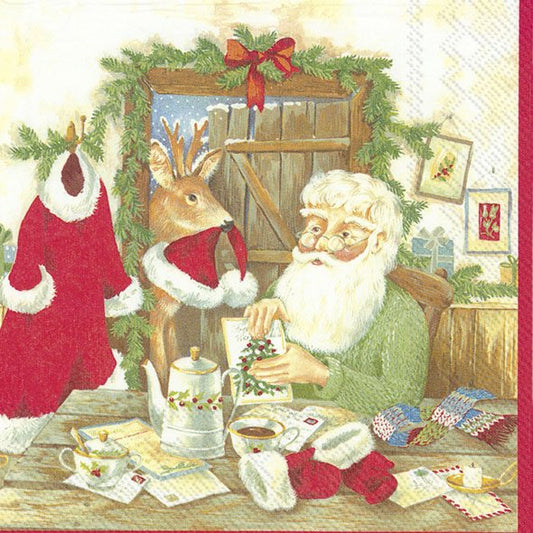 AT SANTA'S HOME Red Reindeer IHR Paper Lunch Napkins 33 cm sq 3 ply 20 pack