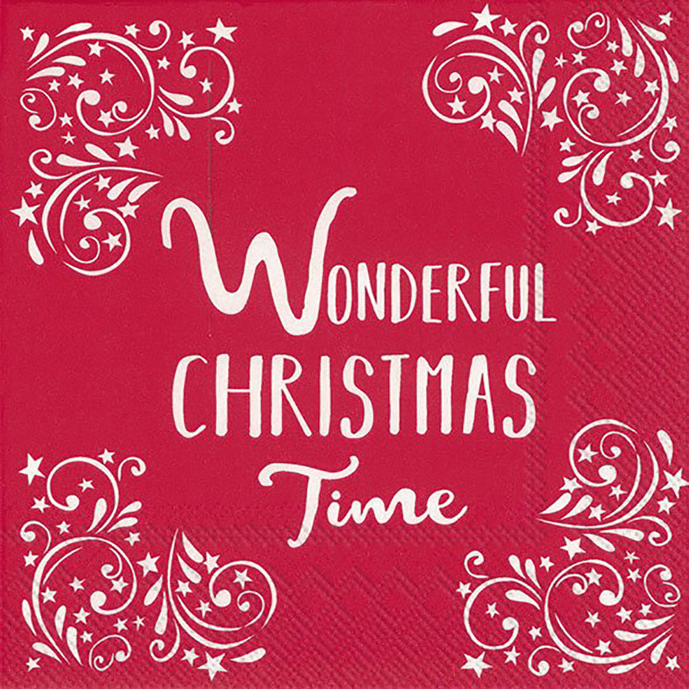 WONDERFUL CHRISTMAS TIME Red White IHR Paper Lunch Napkins 33 cm sq 3 ply 20 pack