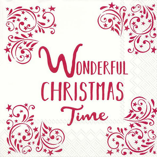 WONDERFUL CHRISTMAS TIME White Red IHR Paper Lunch Napkins 33 cm sq 3 ply 20 pack