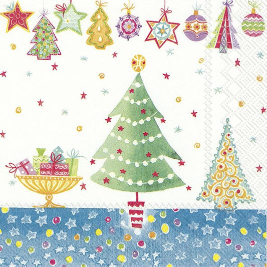 CHEERY CHRISTMAS Blue Trees Decorations IHR Paper Lunch Napkins 33 cm sq 3 ply 20 pack