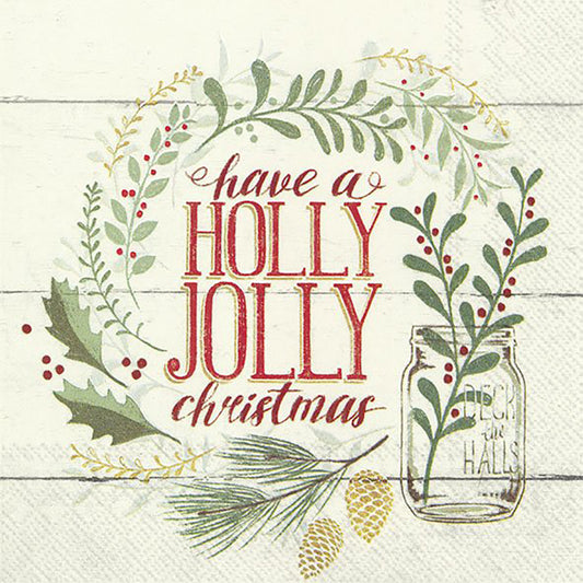 HOLLY JOLLY CHRISTMAS Linen Leaves IHR Paper Lunch Napkins 33 cm sq 3 ply 20 pack
